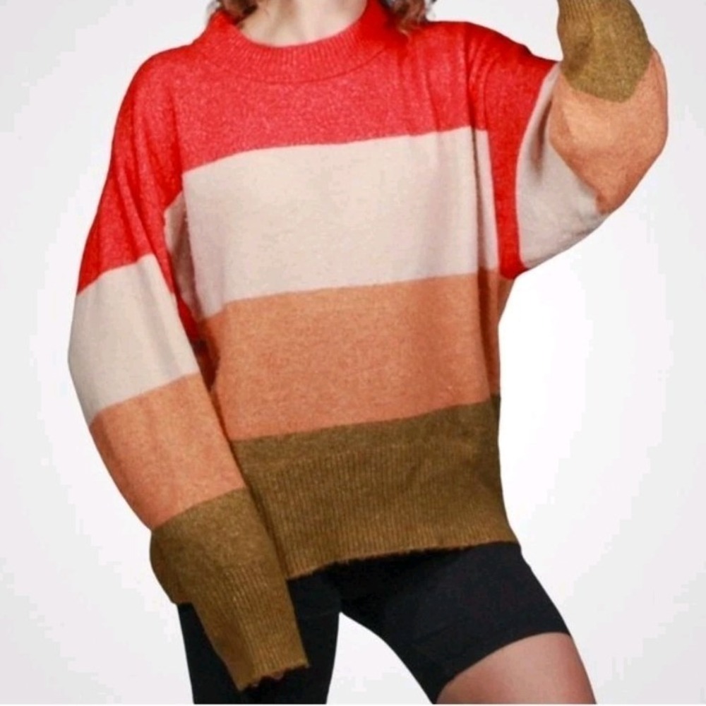 A New Day Multicolor Colorblock Oversized Boxy Comfy Soft Casual Sweater Size L‎